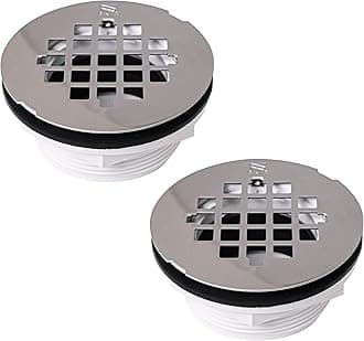 Westbrass D206P-2-26 2" No-Caulk PVC Compression Shower Drain with 4-1/4" Round Grid Cover, Polished Chrome (2-Pack)