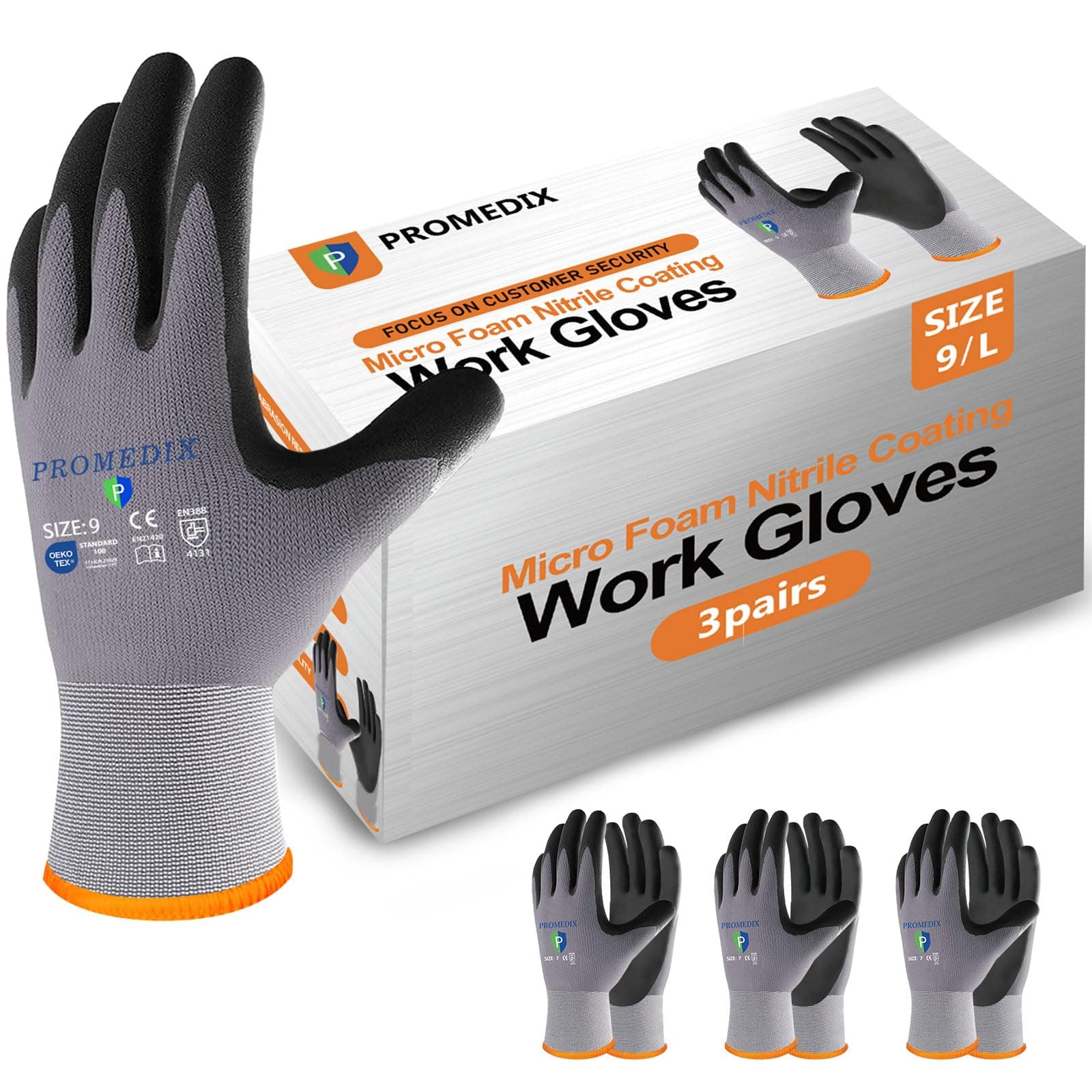 PROMEDIX P Nitrile Coated Work Gloves,MicroFoam Safety Work Gloves Men,Seamless Knit Nylon&spandex Gloves with Grip