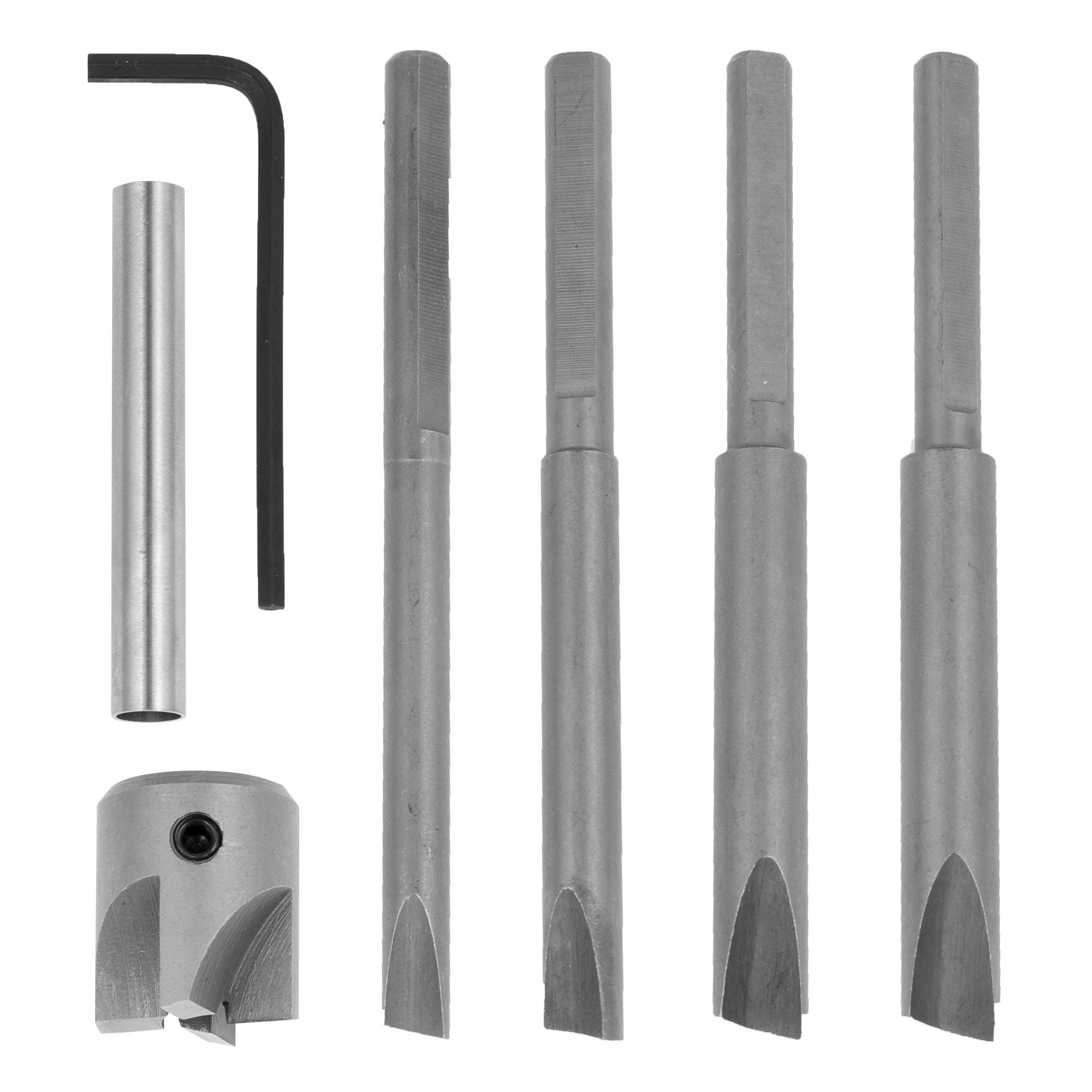 Pen Barrel Mill Trimmer and Cleaner Set with 3/4 inch Cutting Head, 7mm, 8mm, 3/8 inch, 10mm Pilot Cutter Shafts, 0 Size Adaptor Sleeve and Hex Key Wrench.