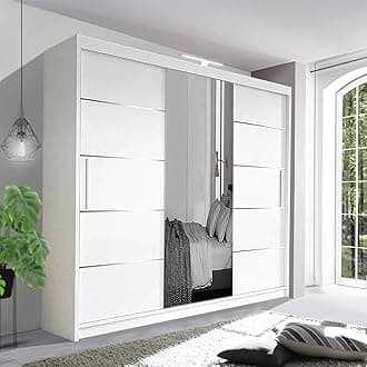 Contemporary Bedroom Sliding Wardrobe with LED Light - Spacious and Stylish Design comes in White/Grey/Black/Oak and Width 120cm/150cm/180cm/203cm/250cm (White, 250cm)