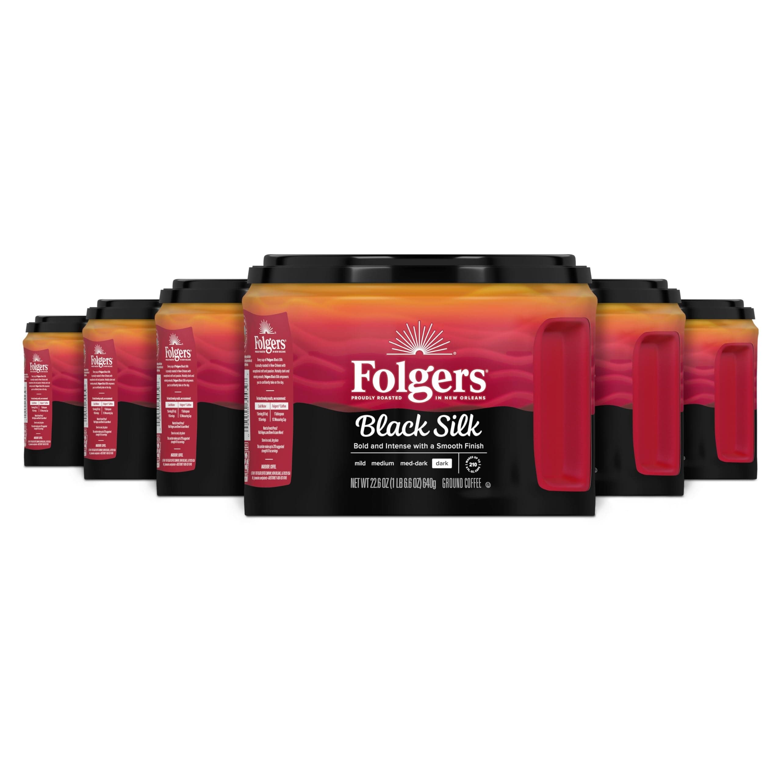 Folgers Black Silk Dark Roast Coffee, 22.6 Ounces (Pack of 6)