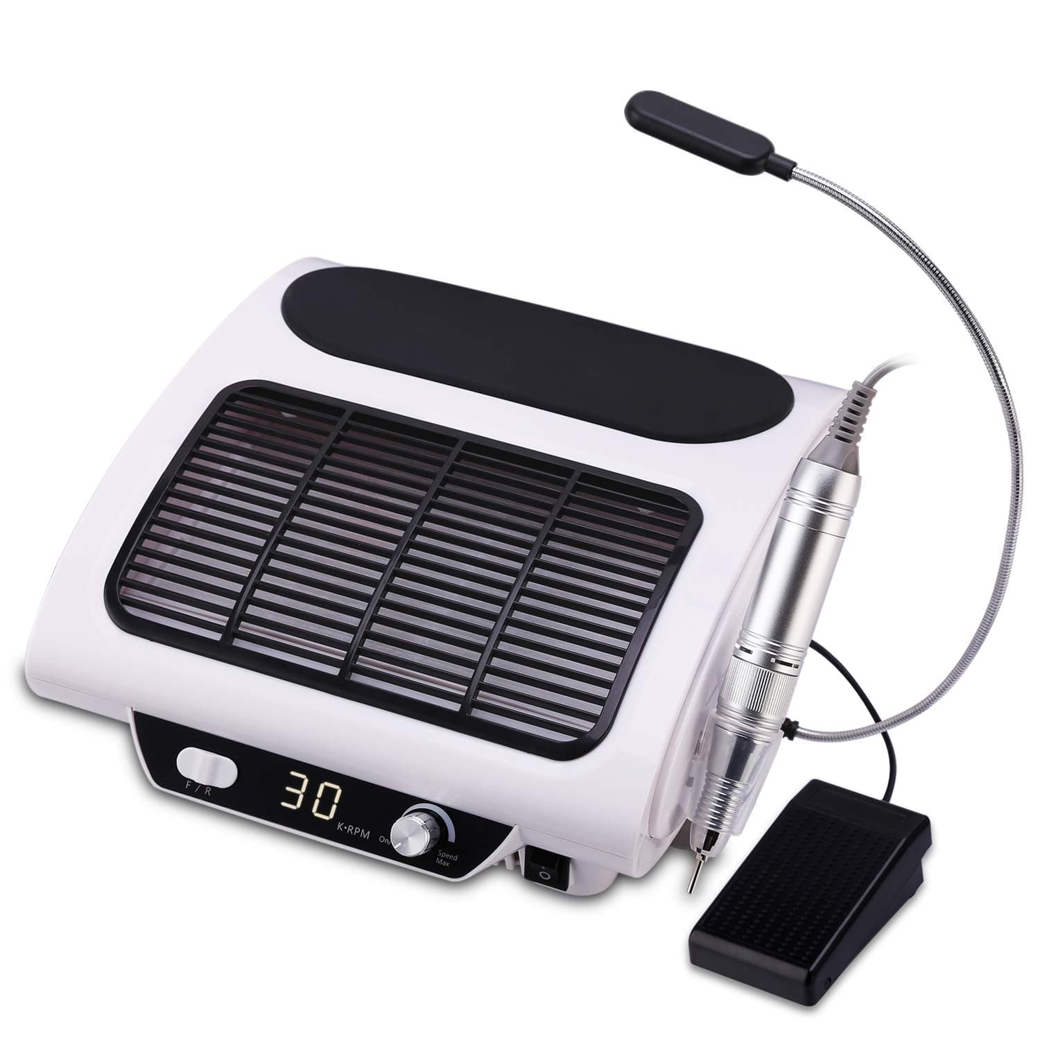 3-in-1 Professional Nail Drill Machine with Dust Collector, AZ GOGO Electric Efile Nail Drills for Acrylic Gel Nails - Salon Nail Machine with LED Lamp and Nail Drill Bits