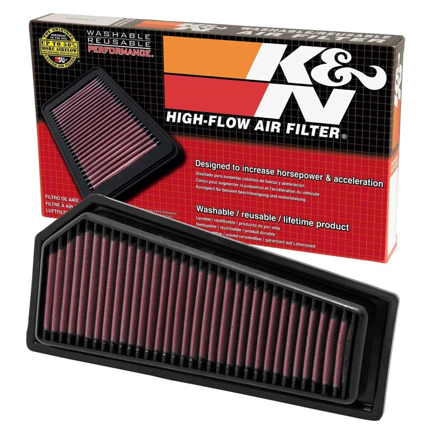 K&N High-Flow Original Lifetime Engine Air Filter: Increase Power & Acceleration, Washable, Replacement Air Filter: Compatible with 2009-2015 Mercedes (SLK200, SLK250, C180, C250, E200, E250), 33-2965