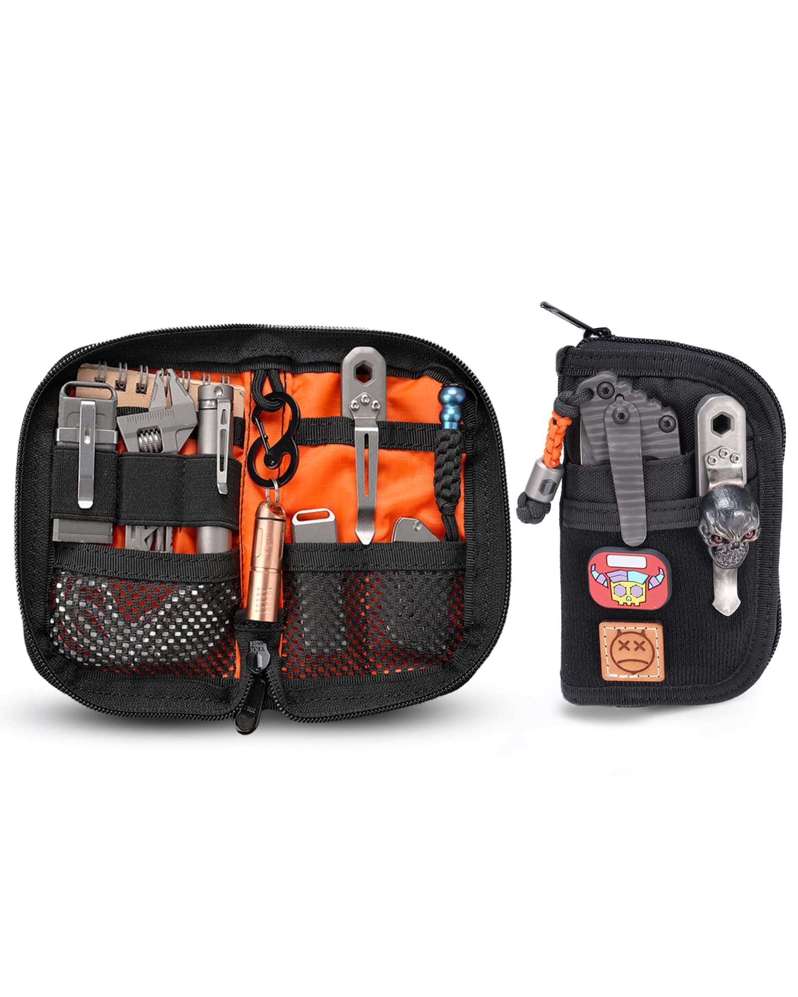 VIPERADE VE10 EDC Pouch Small Pocket Tool Pouch with 10 Compartments, Men's Pocket Organizer for Multitools, EDC Organizer with Patches Area for DIY (Black)