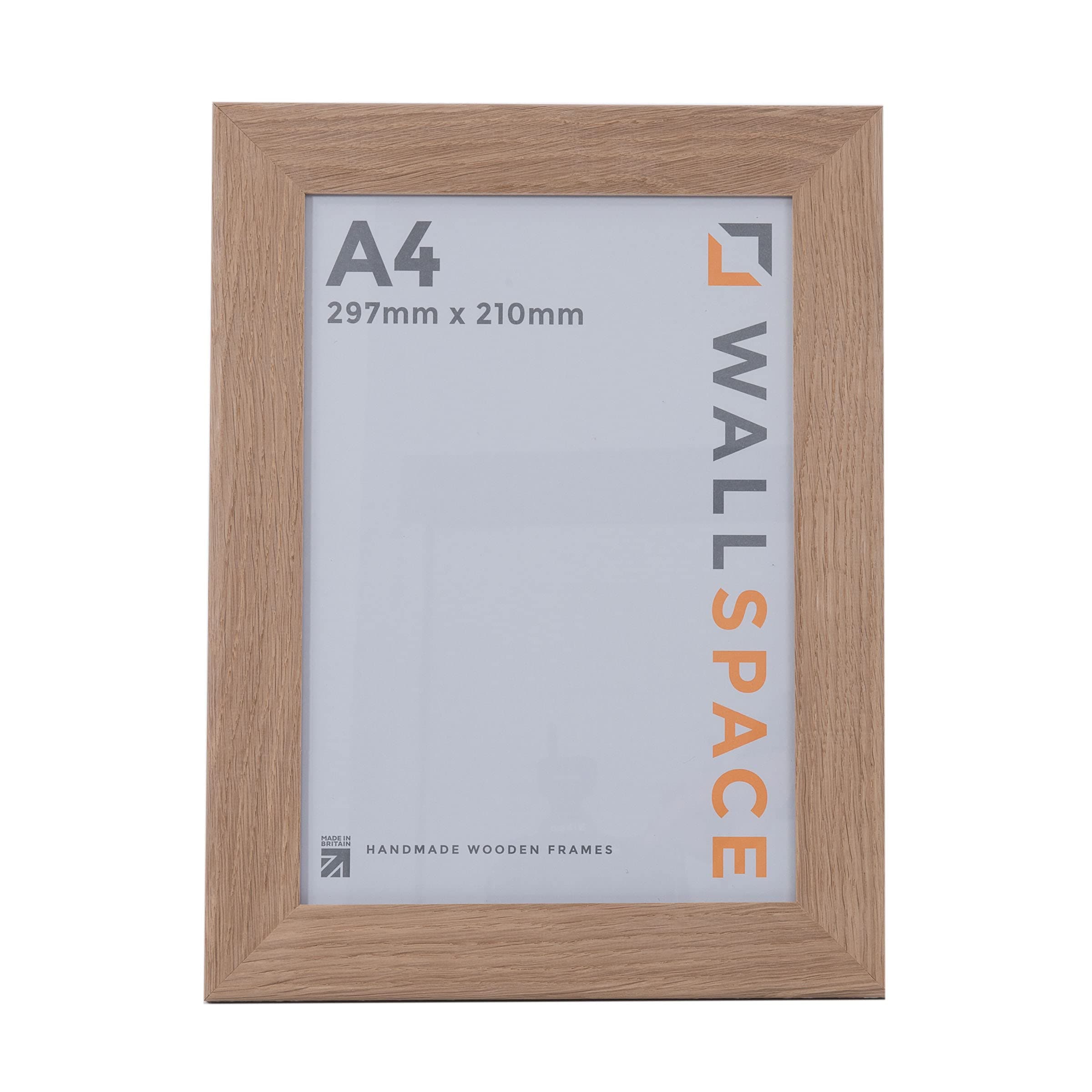 Wall Space A4 Wide Oak Picture Frame | Oak A4 Photo Frame | 297x210mm | 297 x 210mm | 29.7x21.0cm | Certificate Diploma | Real Wood with Glass | Handmade Wooden Made in UK