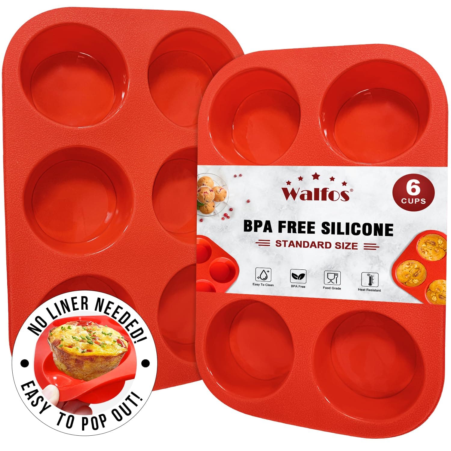 Silicone Muffin Pan - 6 Cup Non-Stick Silicone Cupcake Pan, Just PoP Out! Food Grade and BPA Free Baking Cups, Perfect for Egg Muffin, Cupcake, Dishwasher Safe (2 Pack Muffin Pan)