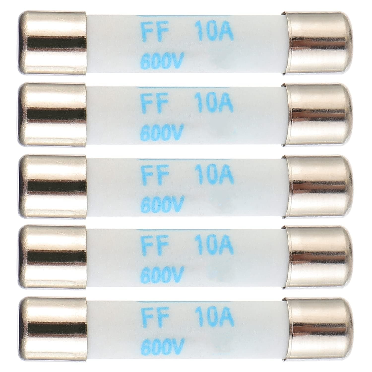 BOJACK Digital Multimeter Fuse 10A 600V DC Fast Acting Nickel-Plated Brass Ceramic Fuse 6.3x32 mm FF10A (Pack of 5)