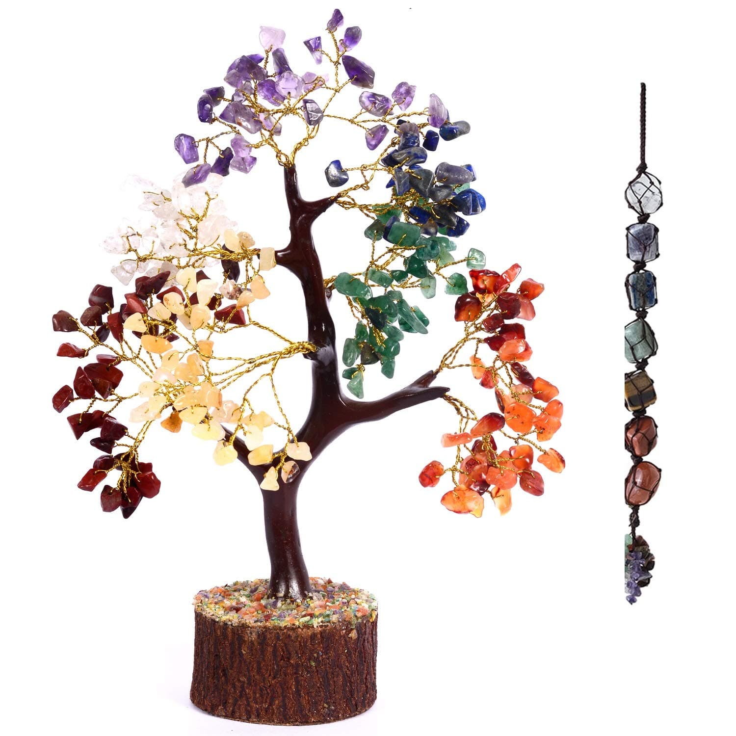 Seven Chakra Aura Cleansing Gemstone Tree 7 Chakras Healing Crystals Wall Hanger Natural Healing Crystal Tree of Love Feng Shui Money Bonsai Home Decor Handcrafted (Size 10-12 Inch)