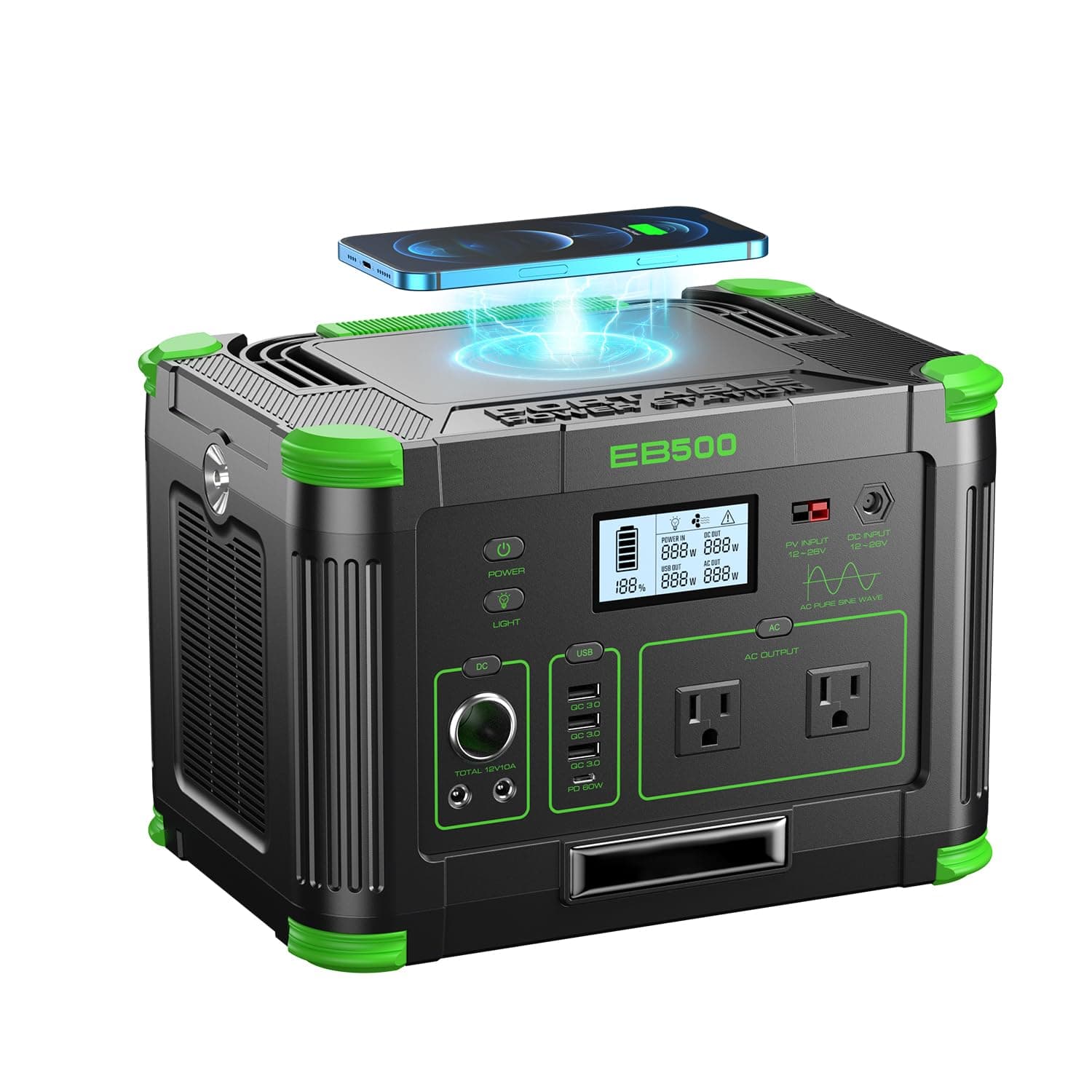 519Wh Outdoor Solar Generator with 100W Portable Solar Panel 20V, Portable Power Station 500W(Peak 1000W) Backup Battery Pack Solar Kit for RV/Van Camping Fishing Climbing Road Trip Home Emergency