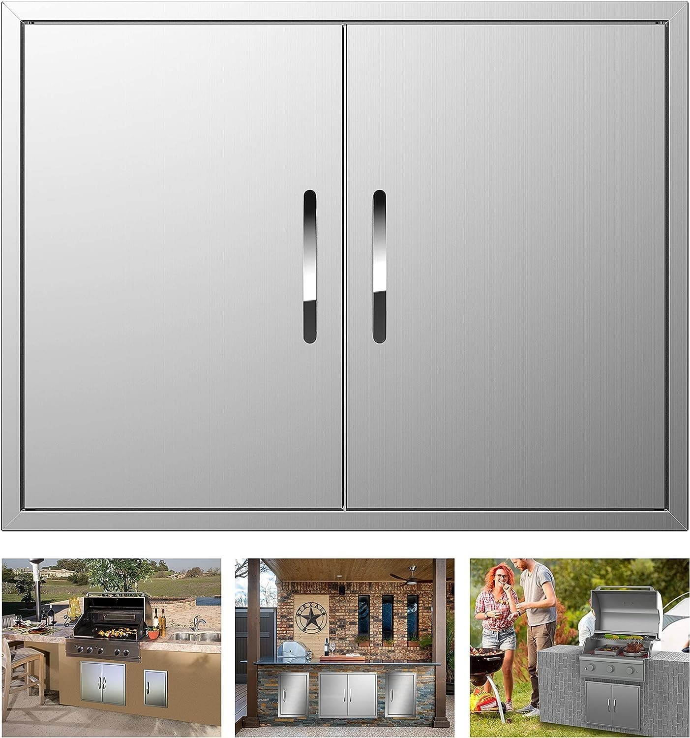 Outdoor Kitchen Doors 31W x 24H Inch, Double BBQ Access Doors 304 Stainless Steel for Outdoor Kitchen Cabinet Grill Station or BBQ Island