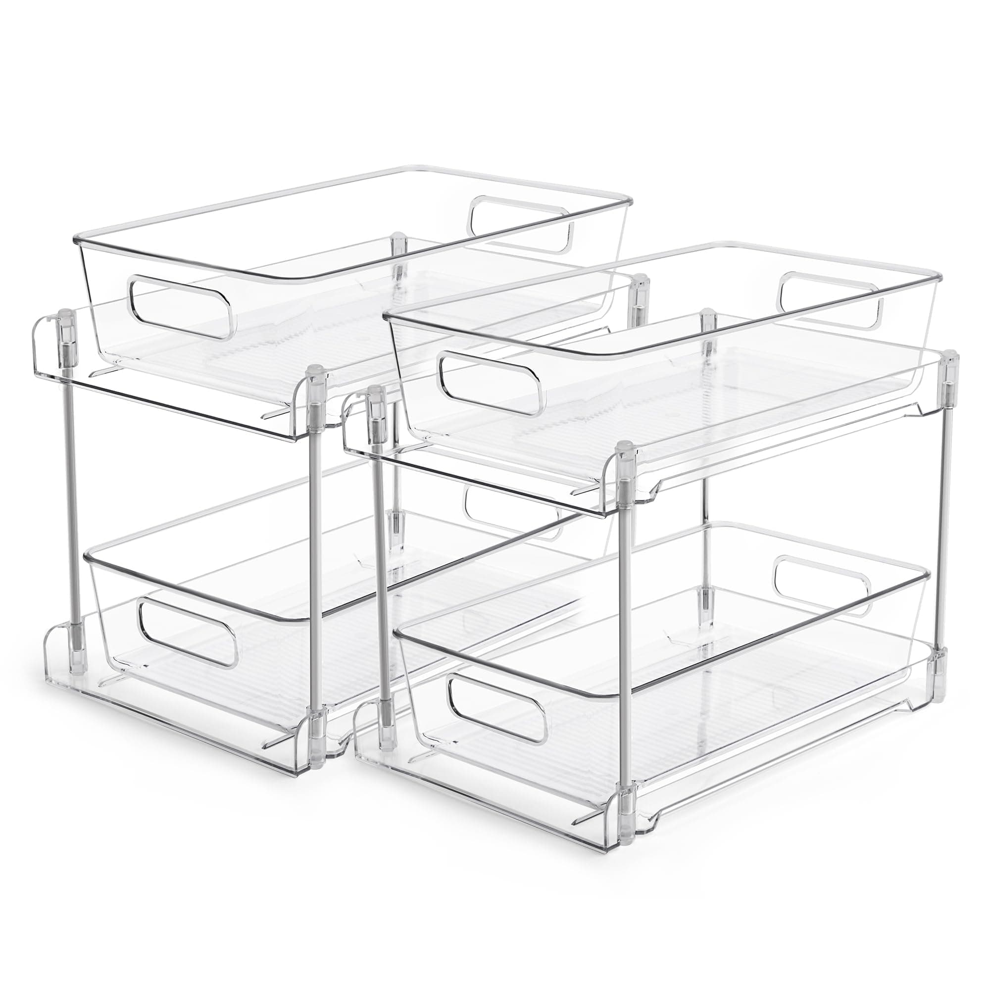 Vtopmart 2 Tier Under Sink Storage, 2 Pack Bathroom Storage Organizer, Clear Under Sink Organizer, Vanity Counter Storage Container, Medicine Cabinet Drawers Bin, Pull-Out Organization for Pantry