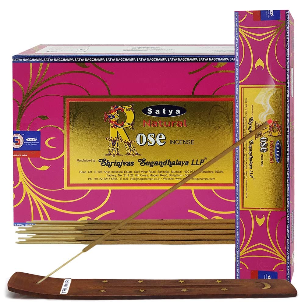 Natural Rose Incense Sticks and Incense Stick Holder Bundle Insence Satya