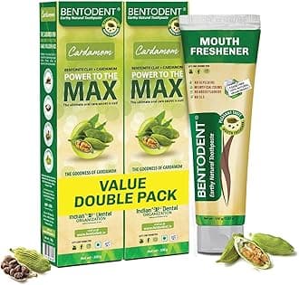 Bentodent Natural Toothpaste | Herbal Whitening & Daily Oral Detox | SLS, Fluoride & Foam Free | Safe for Kids & Family | Cardamom Freshness | Remineralizing Toothpaste (Cardamom Pack of 2, Qty 200g)
