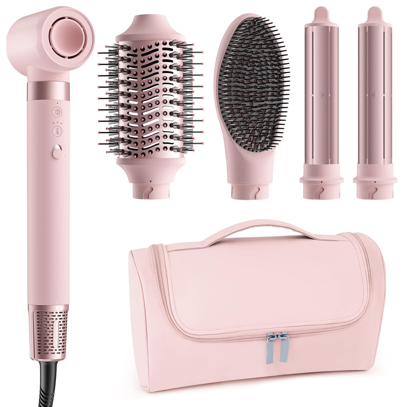 5 in 1 Hot Air Styler Wrap - High-Speed Hair Dryer, Volumizing Brush with Auto Curlers, Fast Drying & Frizz-Free Styling Straightening, No Heat Damage, Includes Travel Bag, Gift for Women