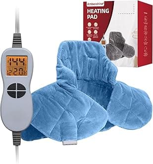 Ambershine 19''x24'' Weighted Neck & Shoulder Heating Pad, 2.5lbs with 12 Temperature Settings& 4 Auto-Off Timers, Pain Relief for Neck/Shoulder/Back, Christmas Gifts for Women Men Mom Dad(Light Blue)