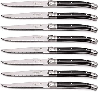 FLYINGCOLORSLaguiole Laguiole Steak Knife Set, Stainless Steel, Black Handles,8 Pieces Black