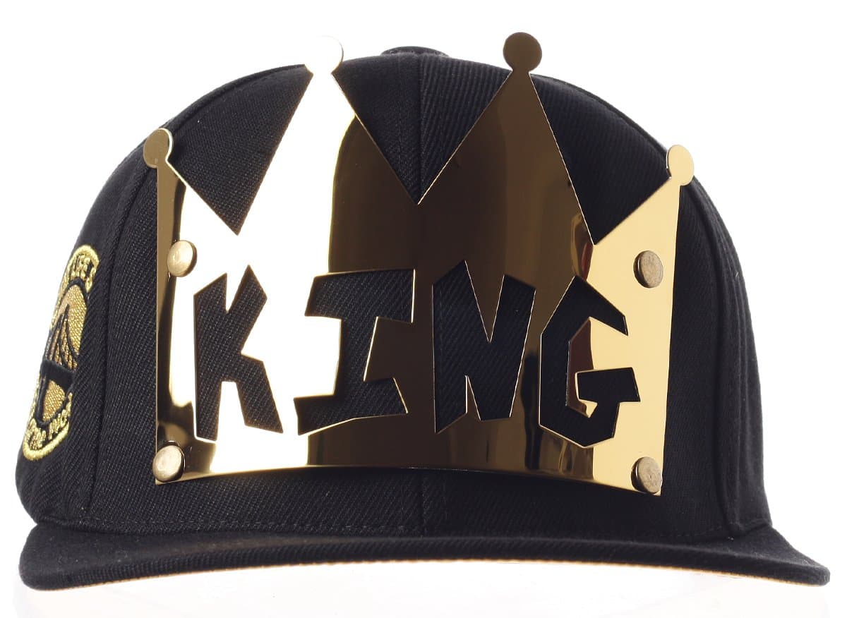 King Metal Plate Snapback Fitted Flat Bill Hats (Gold)