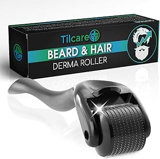 Beard and Hair Growth Derma Roller by Tilcare - Sterile Titanium Derma Roller 0.25mm for Men - Microneedle Tool for Dormant Scalp and Facial Follicles that Painlessly Creates Thicker Hair