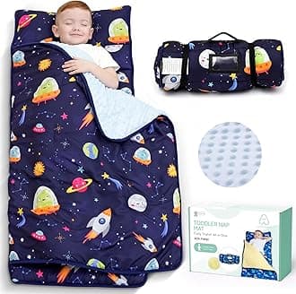 ACRABROS Toddler Nap Mat with Pillow and Blanket-53 x 21 x1.5 Inches,Extra Large,Rolled Napping Mats for Toddlers Boys Girls,Kids Sleeping Bag for Daycare, Preschool,Travel,Camping,Space