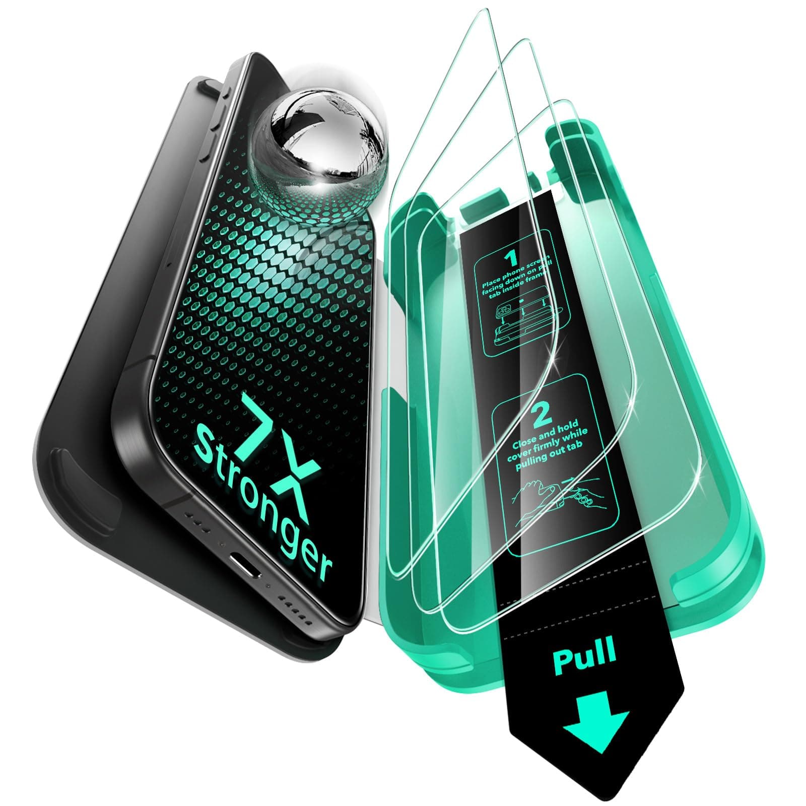 ESR 3 Packs for iPhone 16 Pro Max Tempered Glass Screen Protector Guard, 9H+ Hardness, Military-Grade Shatterproof, Full Coverage Film with Flawless Fit Tray, HD Clear