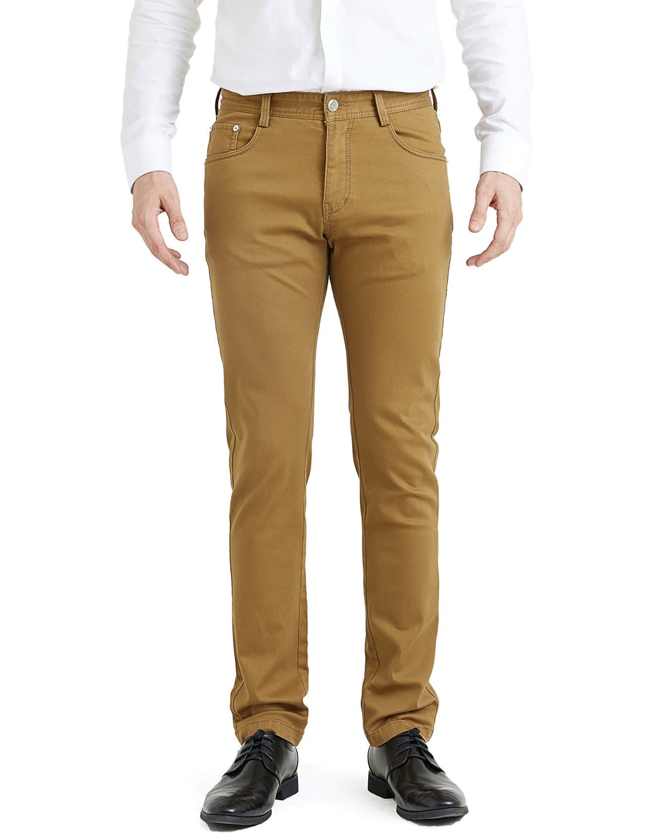 100FIXEO Men's Elastic Slim Casual Pants (33, Khaki)