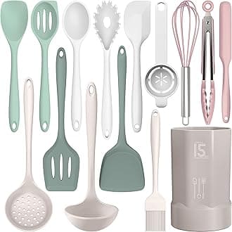 AOTHOD Silicone Cooking Utensils Set - 446°F Heat Resistant Silicone Kitchen Utensils,Spatula,Spoon, Kitchen Utensil Sets Gadgets Tools Set for Nonstick Cookware,Dishwasher Safe BPA FREE (Multicolor)