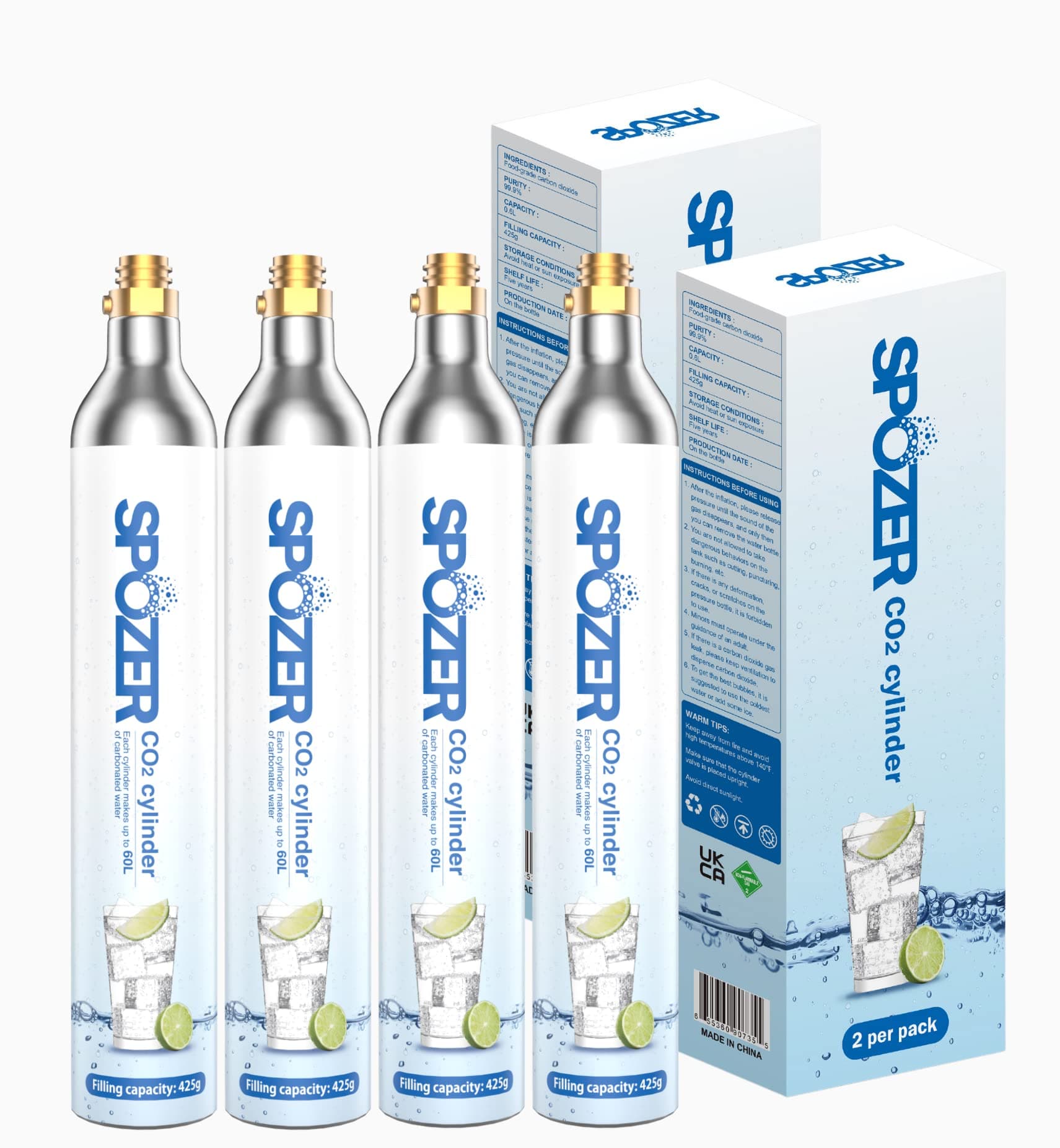 60L CO2 Cylinder For Sodastream, Exchange Carbonator Compatible With SodaMaker Appliances, Adaptation: FIZZ, ONE TOUCH, JET waiting for thread cylinders, 4 Cylinders