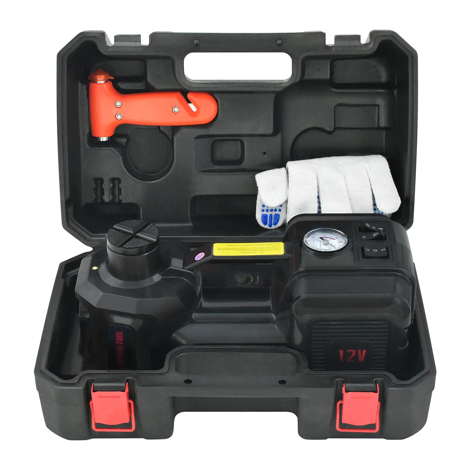 E-HEELP Electric Car Jack 5Ton 12V Kit Hydraulic (Lifting Range: 6.1~17.7 inch) with Inflator Electric Jack for Car SUV Sedan MPV Change Tires Garage Repair Emergency Kit