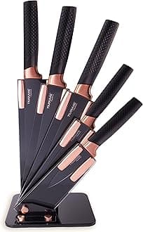 Kitchen Knife Block Set Copper 5 Piece Set with Knives Clear Acrylic Block Stainless Steel Blades - by Nuovva