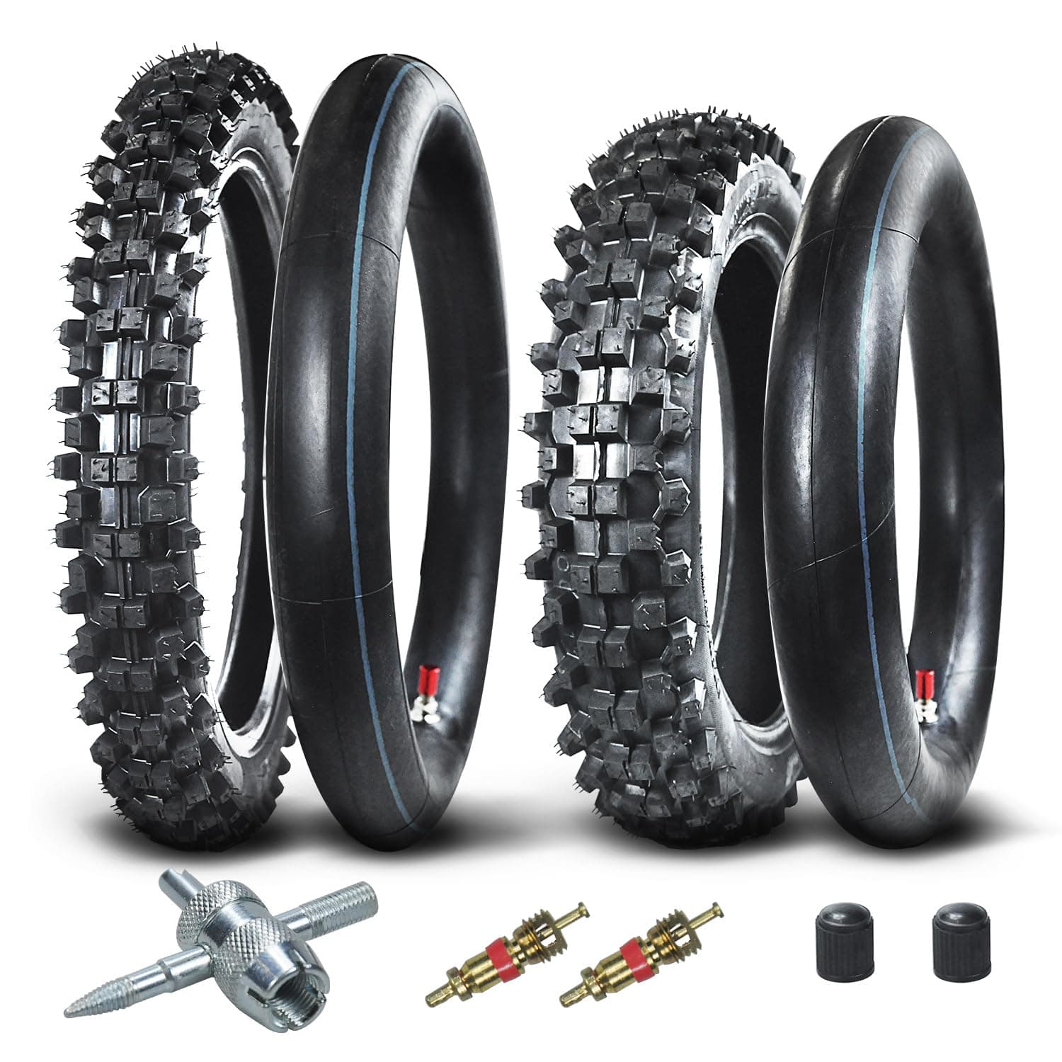 Rear 90/100-14 3.00-14 Front 70/100-17 2.75-17 Tire and Inner Tube for 110cc 125cc KLX125 KLX140 KX85 TTR125 RM80 TaoTao DB17 Apollo RFZX18 Coolster Dirt Pit Bike Off Road Motocross Heavy Duty