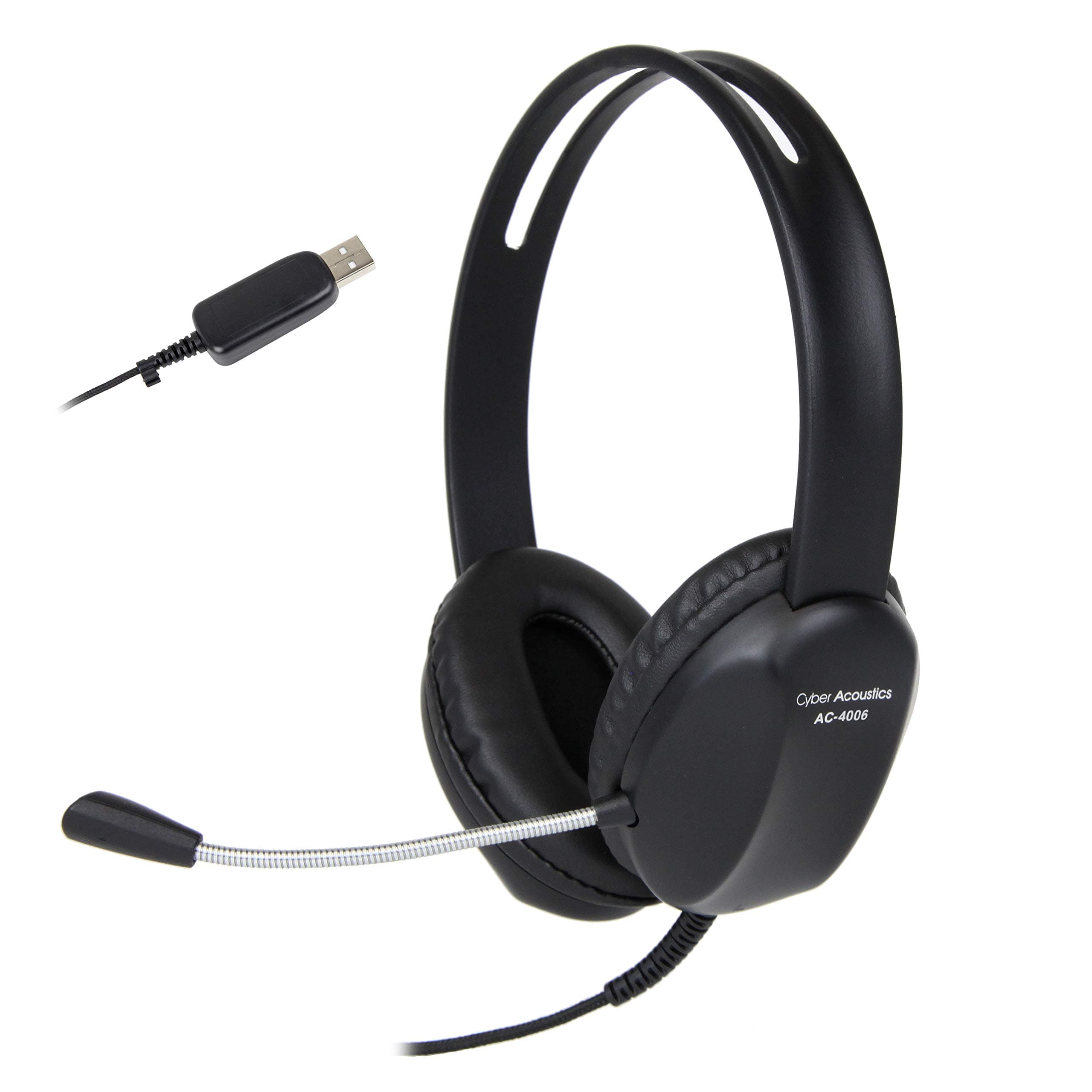Cyber Acoustics USB-A Stereo Headset (AC-4006-20) - Durable, Crisp, and Clear Communication in K-12 Classrooms or Home, Made with 60 Percent Recycled Plastic - 20 Pack