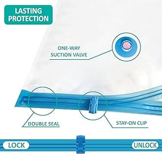 Cozy Essential Space Saver Storage Bags, (2 Jumbo/2 Large/3 Medium/3 Small/6 Roll) Compression Vacuum Sealer Bags for Comforters, Blankets, Clothes Storage, Hand Pump Included, 16 Pack