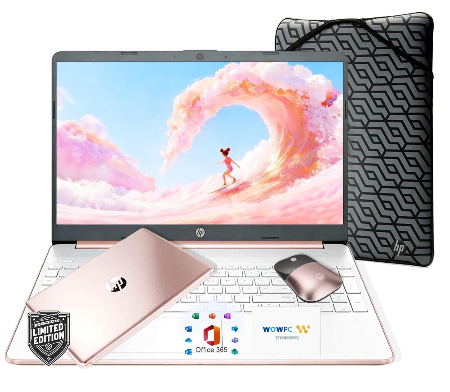 HP 2026 New 15.6" Rose Gold UltraBook Laptop, AMD High Performance CPU, 1.1TB Storage (1TB OneDrive + 128GB SSD), WiFi, Windows 11 Home with Office 365, Thin & Lightweight, Mouse & Sleeve Included
