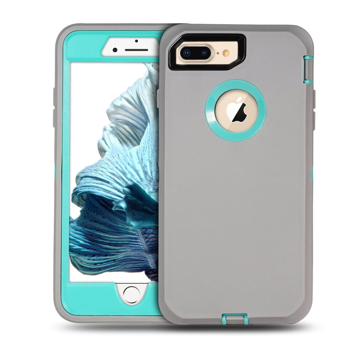 iPhone 8 Plus Case & iPhone 7 Plus Case,UOVSI [5.5 inch] for iPhone 8 Plus/iPhone 7 Plus 3-Layer Design Heavy Duty Protection Shock-Resistant Dustproof Armor Case Cover (Grey/Lightblue)