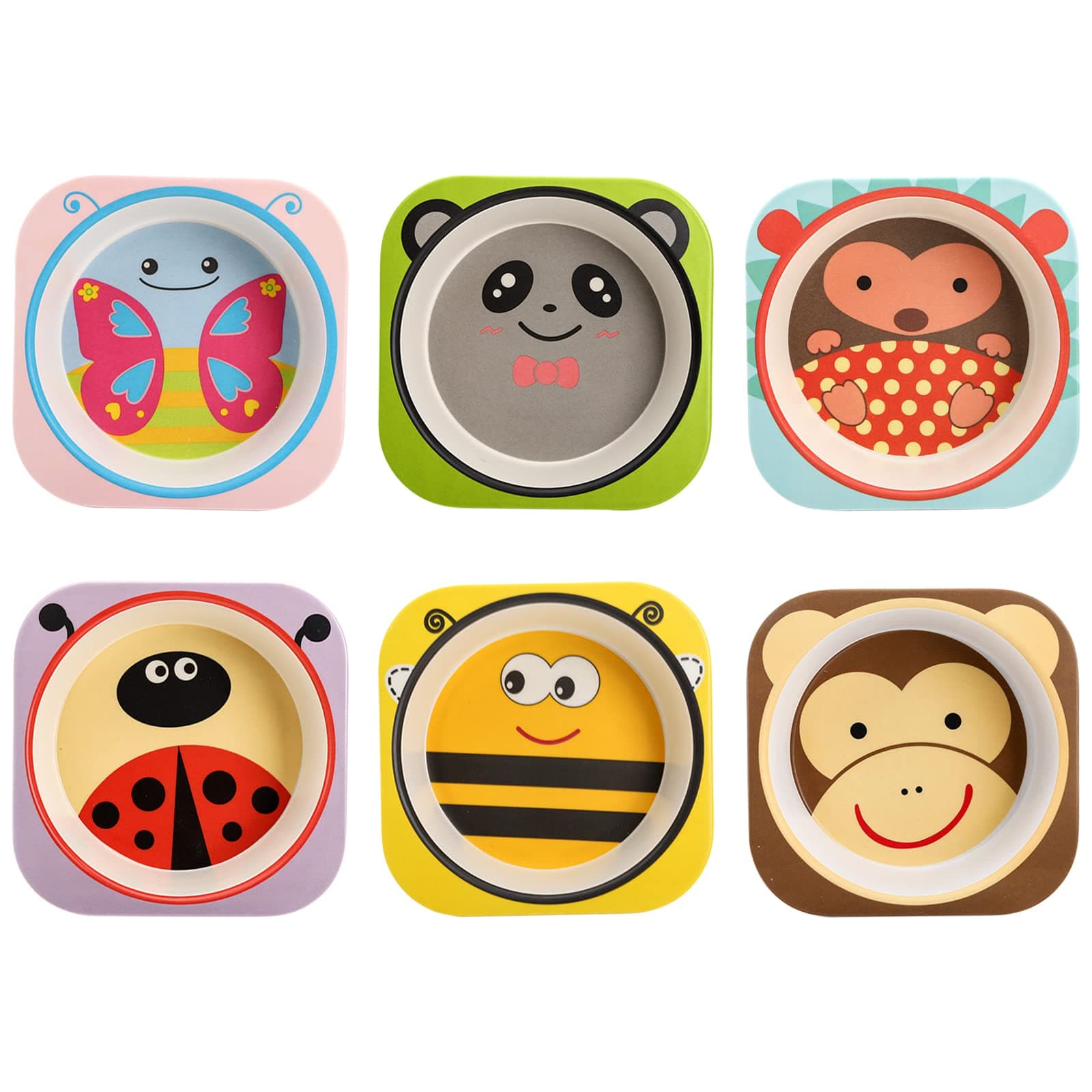 Lyellfe6 Pack Bamboo Kids Bowls, 10 Oz Unbreakable Cute Bowls for Kids, Fun Cartoon Bowls, Kids Tableware Cereal Bowls for Soup Noodle Pasta, BPA Free, Dishwasher Safe