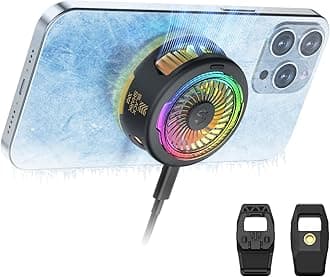 FunCooler 5 Magnetic Cell Phone Cooler for Gaming, Portable Mobile Phone Cooling Fan with RGB Light, Cellphone Radiator for iPhone Magnetic Series/Android/Tablet/iPad (Black)