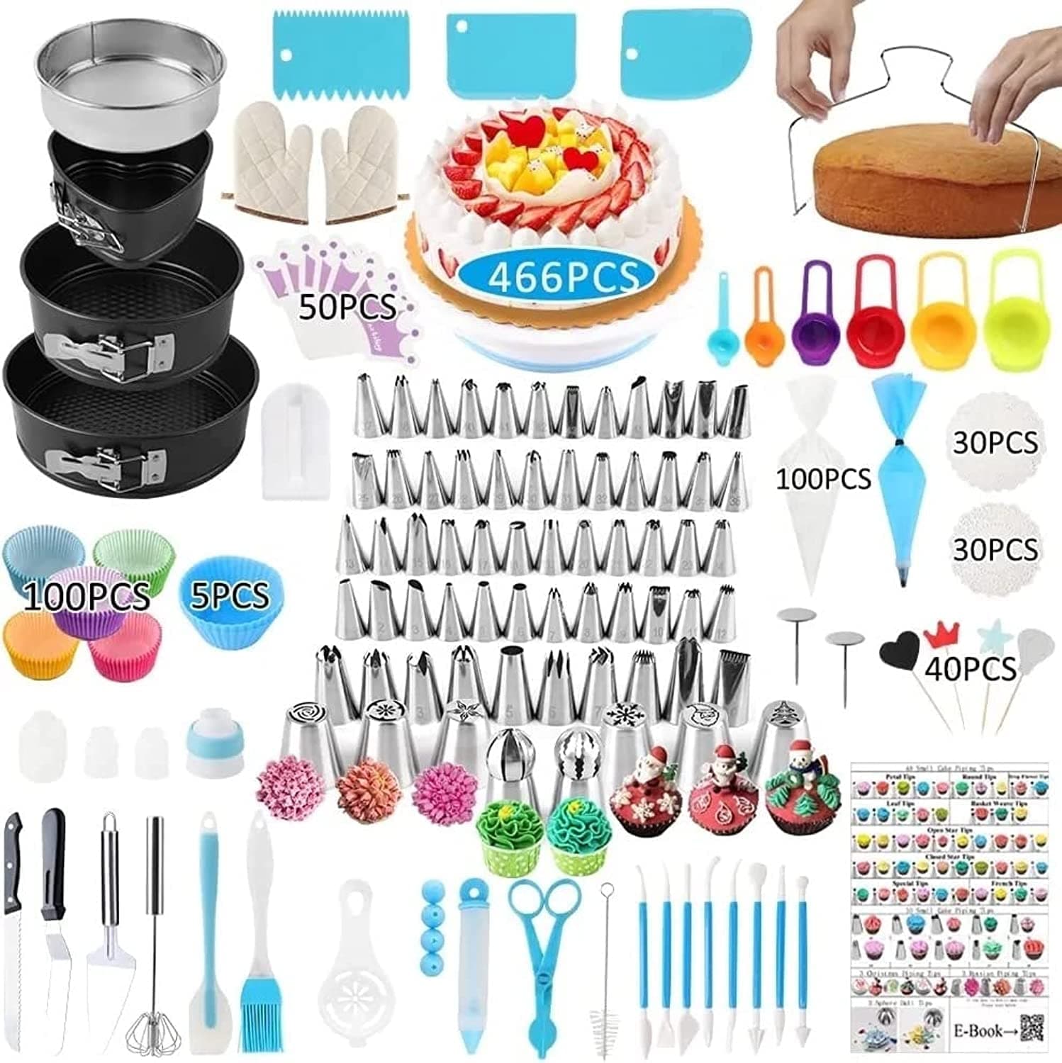 ADVANLUXE Cake Decorating Supplies 466 PCS Baking Set with 3 Packs Springform Cake Pans Set I Cake Decorating Tools, Cake Rotating Turntable, Cake Baking Supplies for Beginners and Cake Lovers