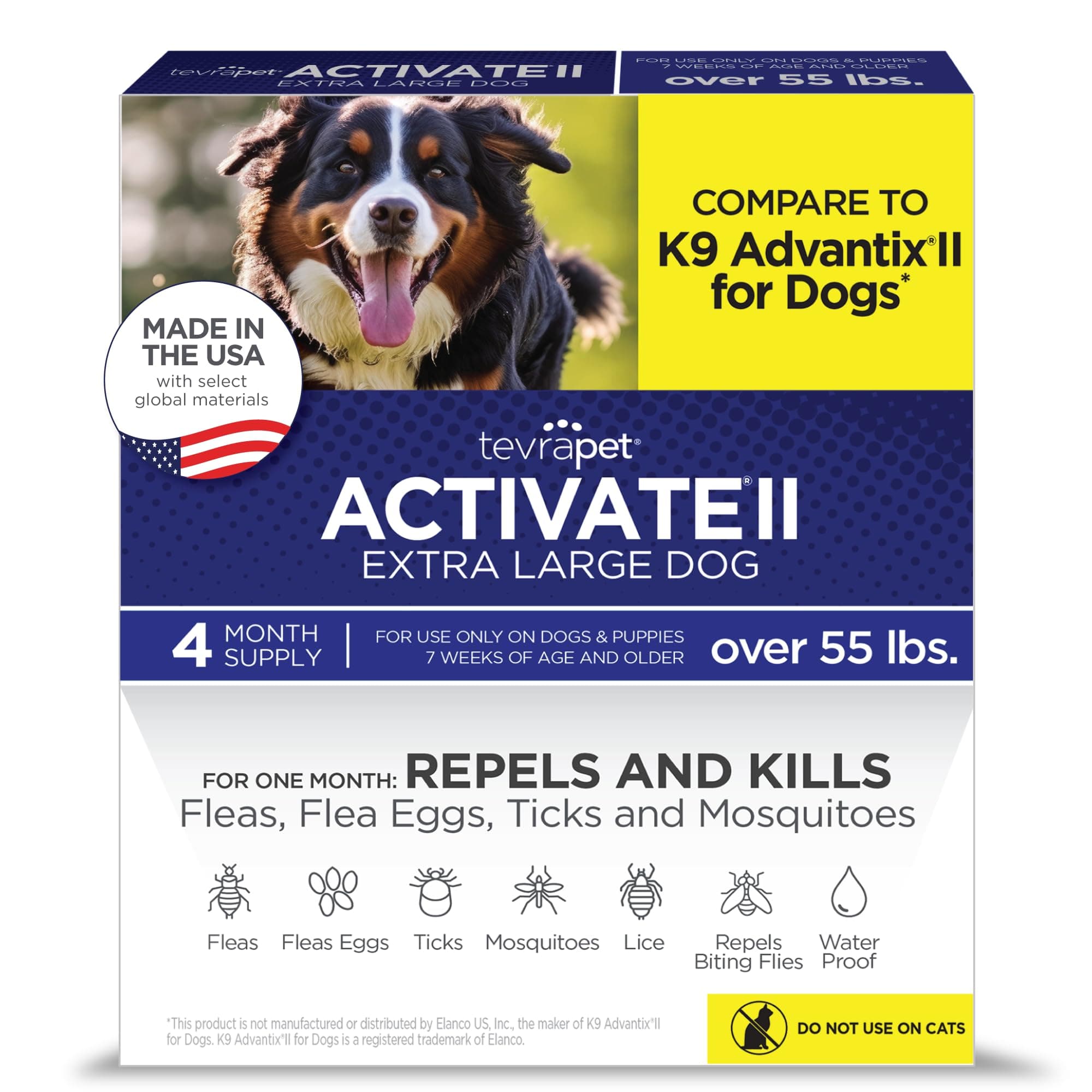 - TevraPet Activate II Flea and Tick Prevention for Dogs, Extra Large Dogs 55+ lbs, Topical Drops, 4 Month Flea and Tick Treatment