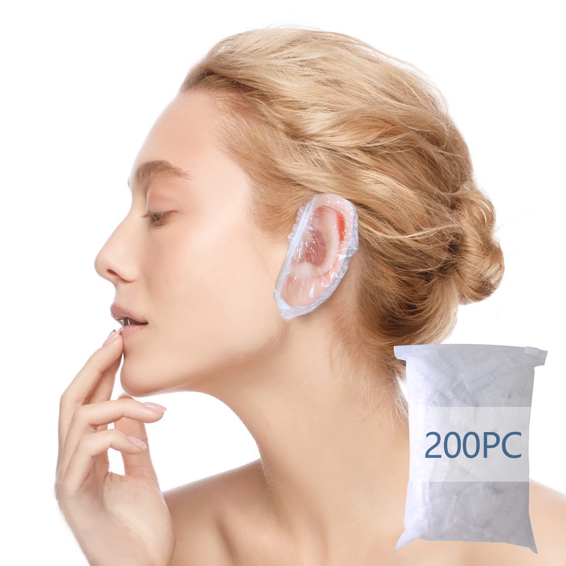 200 Pack Shower, Bathing,Ear Covers Clear Disposable Ear Protectors Waterproof Ear Covers for Hair Dye,Waterproof Plastic Ear Shower Caps