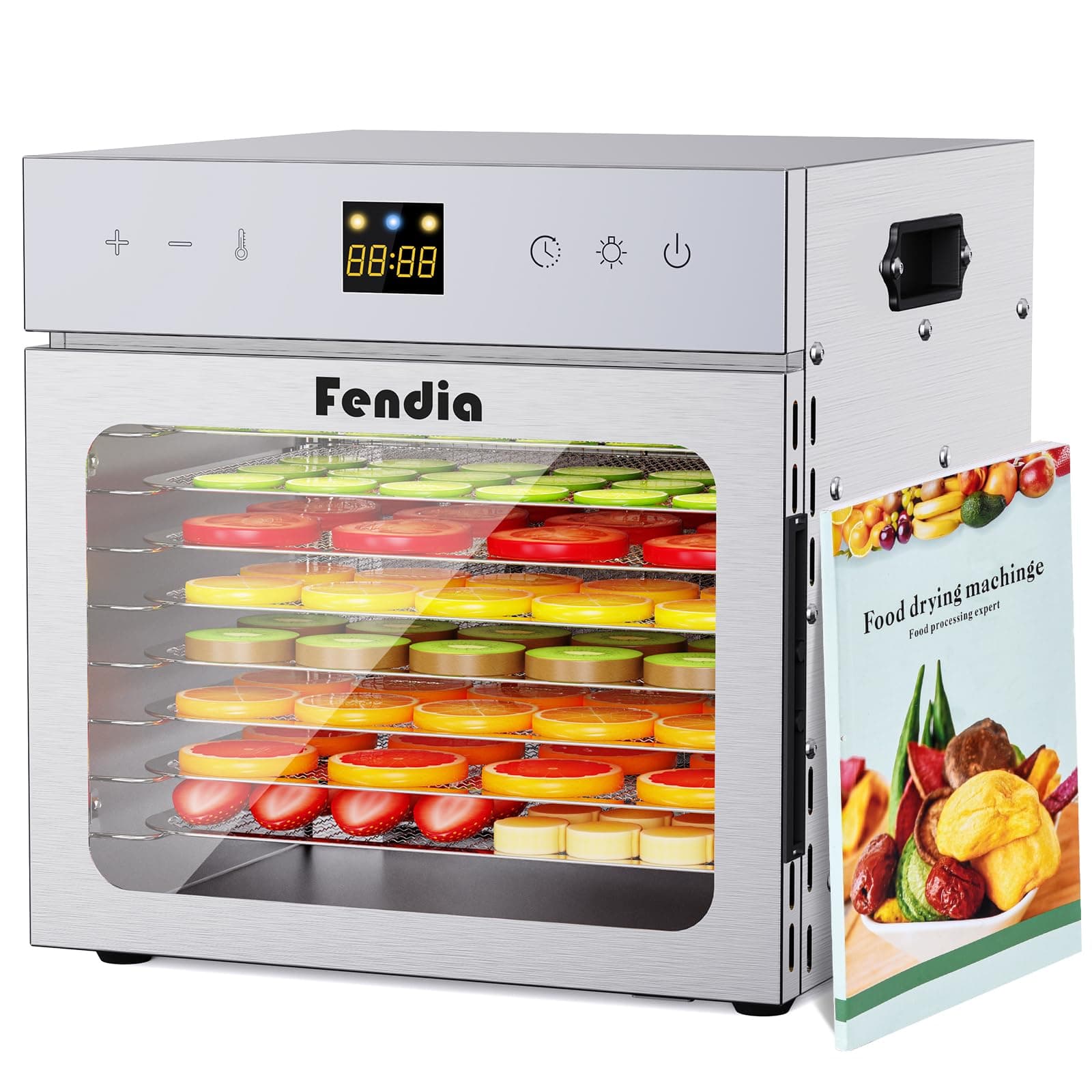 Dehydrators for Jerky, 8 Stainless Steel Trays, 600W Fruit Dehydrator, 24H Timer and 190°F Temperature Control, Overheat Protection, Food Dryer for Jerky, Herbs, Fruit, Dog Treats