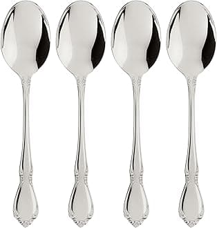 Oneida Silverware, Chateau Fine Flatware Dinner Spoons, Service For 4, Dishwasher Safe, 18/10 Stainless Steel, Rust Resistant, Home and Kitchen Utensils, Dinner Spoon (Silver, 4 Piece)