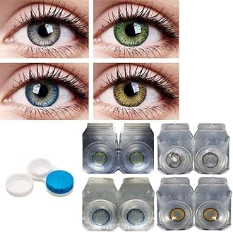 Soft Eye Combo Pack of 4 Pairs of Monthly Color Contact Lenses (Green,Grey,Blue & Hazel) (Zero Power/Lenses Only) With Case & Solution