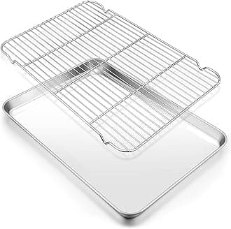 E-far Large Baking Sheet with Rack Set, 20”x14” Stainless Steel Cookie Sheet Pan for Oven Cooking Roasting, Rimmed Metal Tray with Wire Cooling Rack for Bacon Meat Steak - Dishwasher Safe