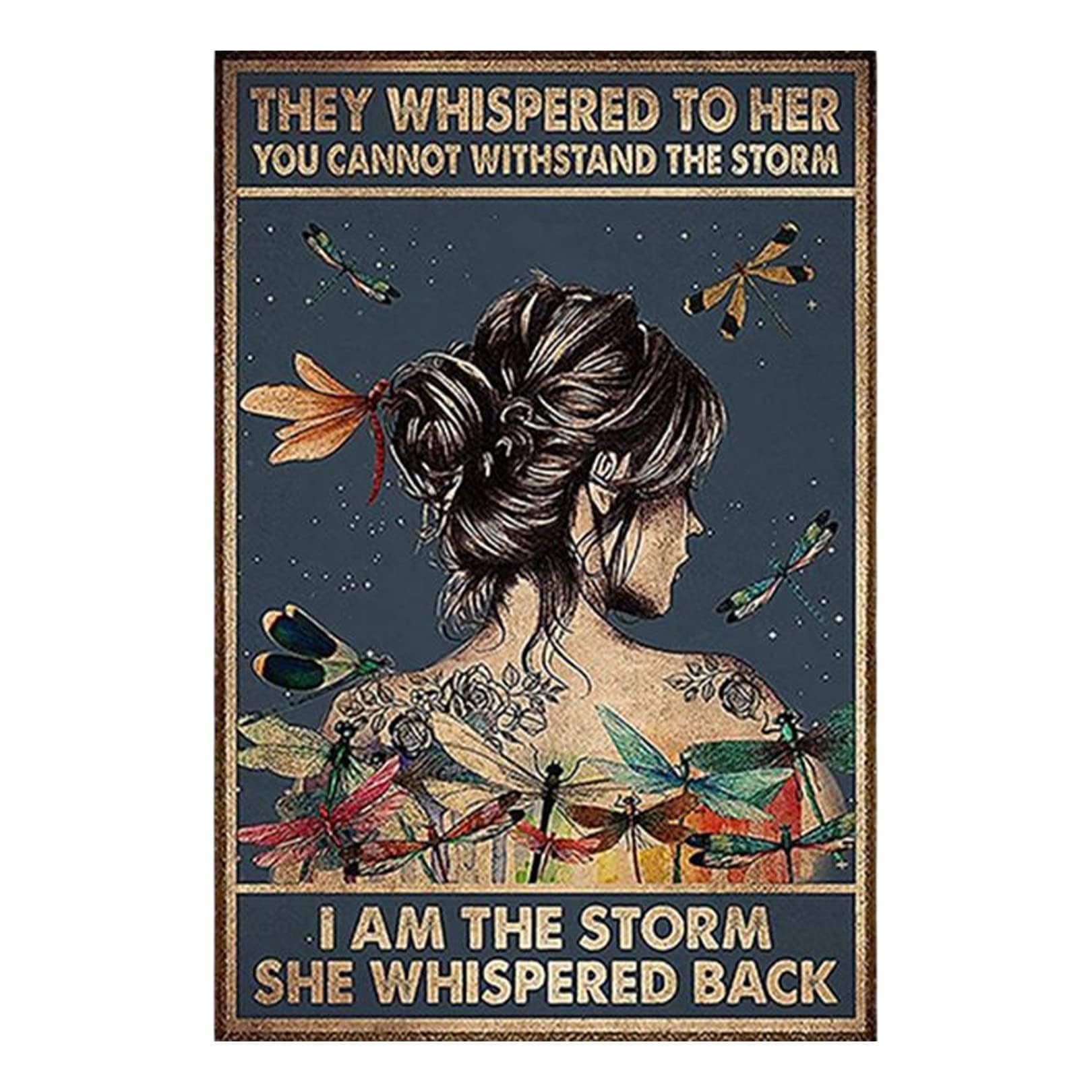 Positive Quotes Wall Decor - She Whispered Back I Am The Storm - Hippie Boho Inspirational Quotes Wall Art, Motivational Poster Gifts for Women, Rustic Wall Pictures Bedroom Living Room Home Decor