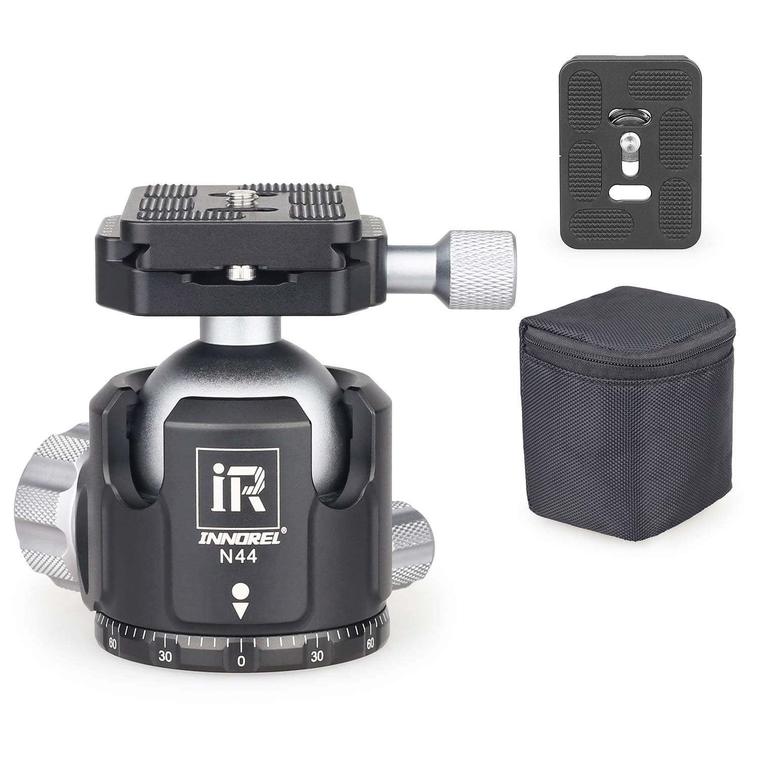 INNORELLow Profile Tripod Ball Head N44,Panoramic CNC Metal Camera Tripod Ball Head with Two 1/4" to 3/8" Screw Quick Release Plates for Tripod,Monopod,DSLR,Camcorder,Max Load 55lbs/25kg(N44)