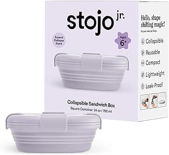 Jr Collapsible Box for Kids - Lilac Purple, 24oz - Leak-Proof Reusable Silicone Travel Bowl for Hot & Cold Food - For Home, On-The-Go Camping & Hiking - Microwave & Dishwasher Safe
