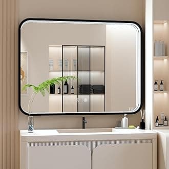 JSneijder 48x36 Inch Black LED Bathroom Mirror with Lights, 3000K/4500K/6000K, Wall Mounted Lighted Vanity Mirrors for Bathroom, Stepless Dimmable, Memory Funtion, Anti-Fog, Horizontal/Vertical
