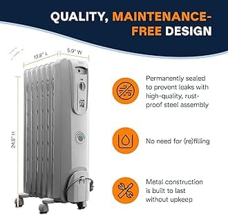 De'Longhi Comfort Temp Full Room Radiant Thermostat, 3 Heat Settings, Energy Saving, Safety Features, Nice for Home with Pets/Kids, 27" x 6.5" x 15.5", Light Gray