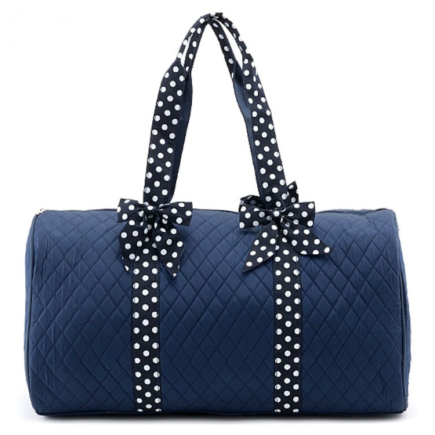Bellaza Quilted Solid Color Large 21" Duffle Bag (Navy/White)