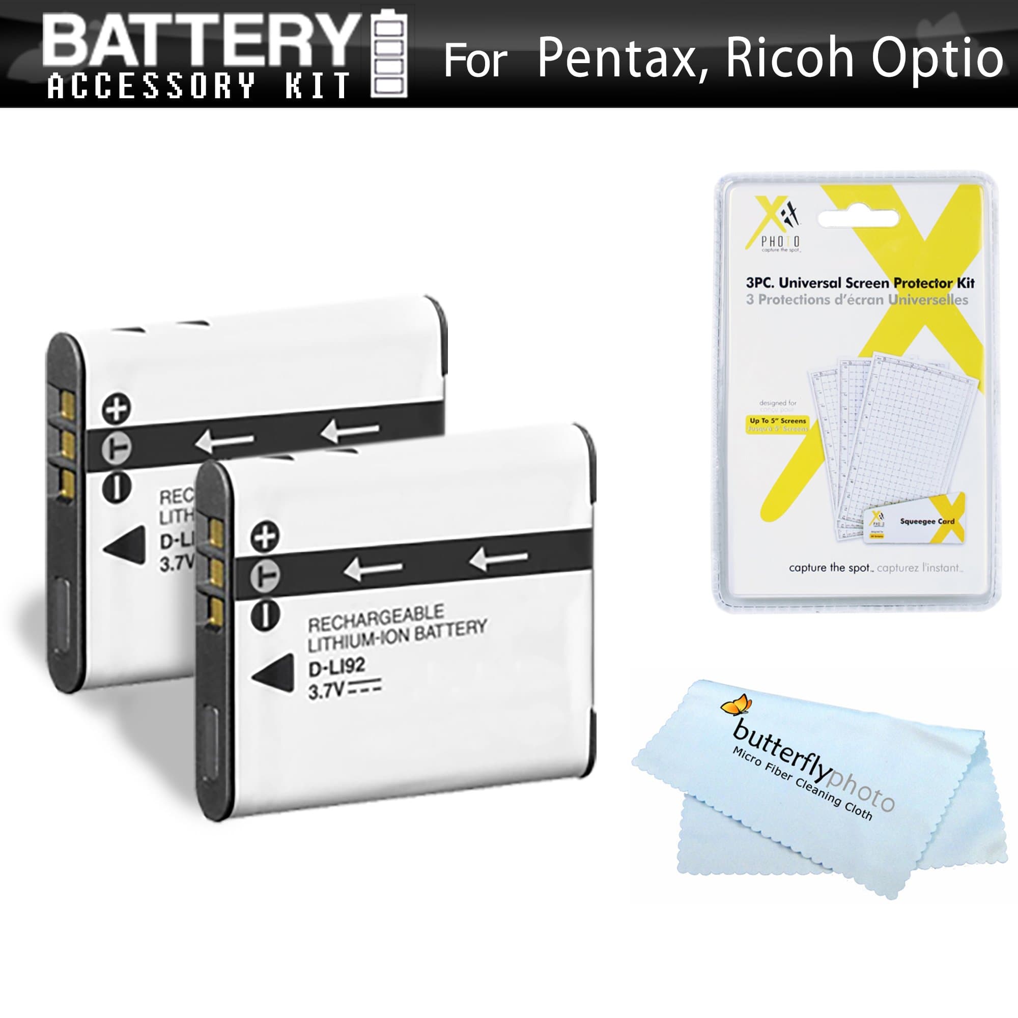 2 Pack Battery Kit for Pentax Optio WG-2, WG-3, WG-3 GPS, Ricoh WG-4 GPS, WG-4, WG-30, WG-30W, WG-5 GPS, WG-50 Waterproof Digital Camera Includes 2 Extended (1000Mah) Replacement D-LI92 Batteries ++